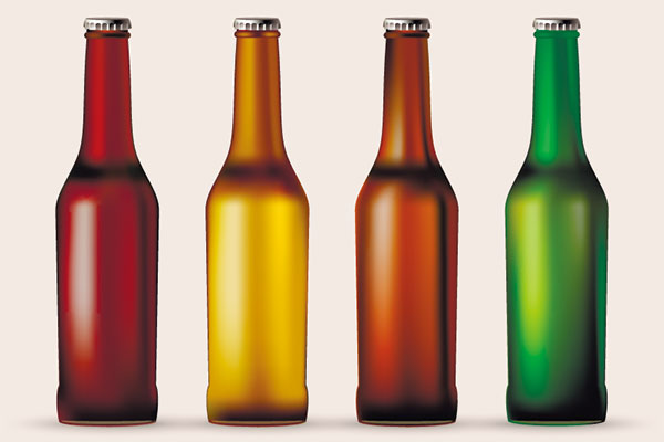 Beer bottles in four colours