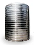Ribbed cylindrical stainless steel storage tank