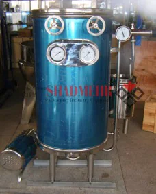 Blue thermal processing tank with pressure gauges and controls