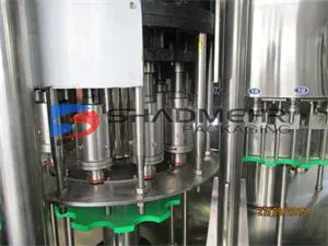 Water filling turret with stainless steel heads and green bottle guides